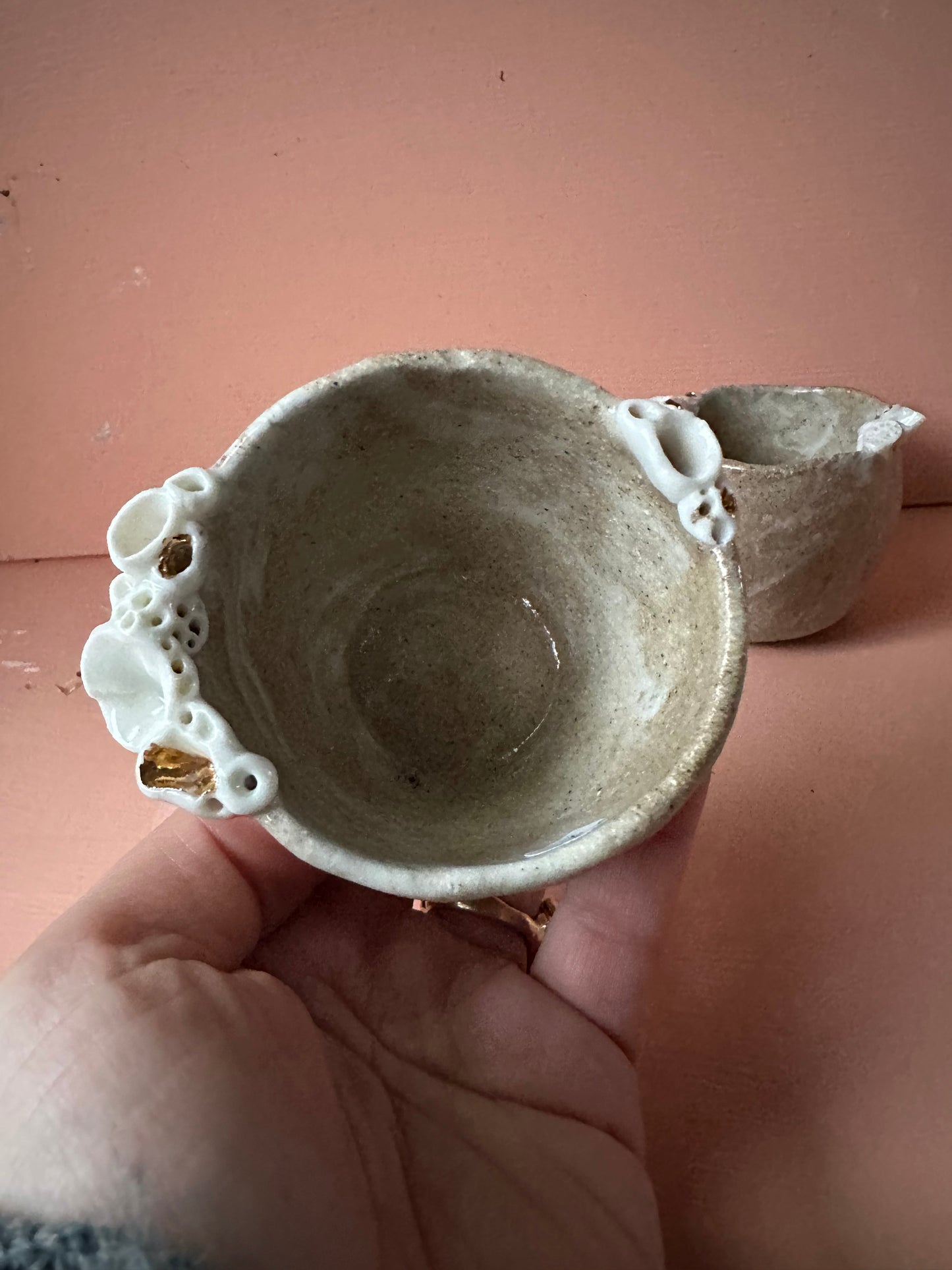 Small/ mid side ‘Coral’ mixed clay, hand texted one of a kind cup