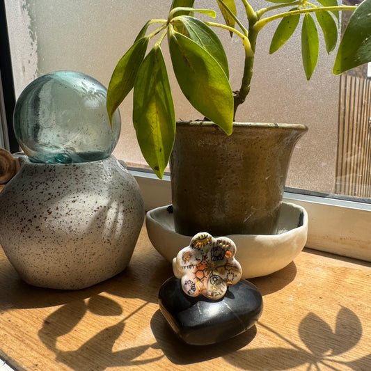 ‘Stars and Cells’ Hand Painted Flower Porcelain Ring