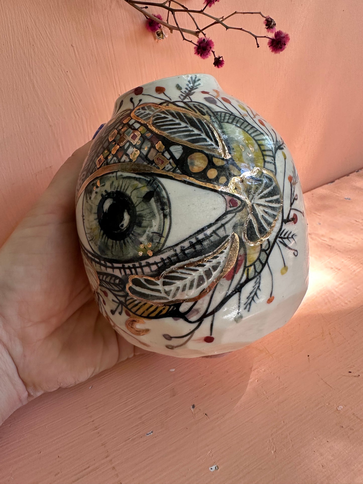 ‘Hand painted ‘the protective eye’ vase