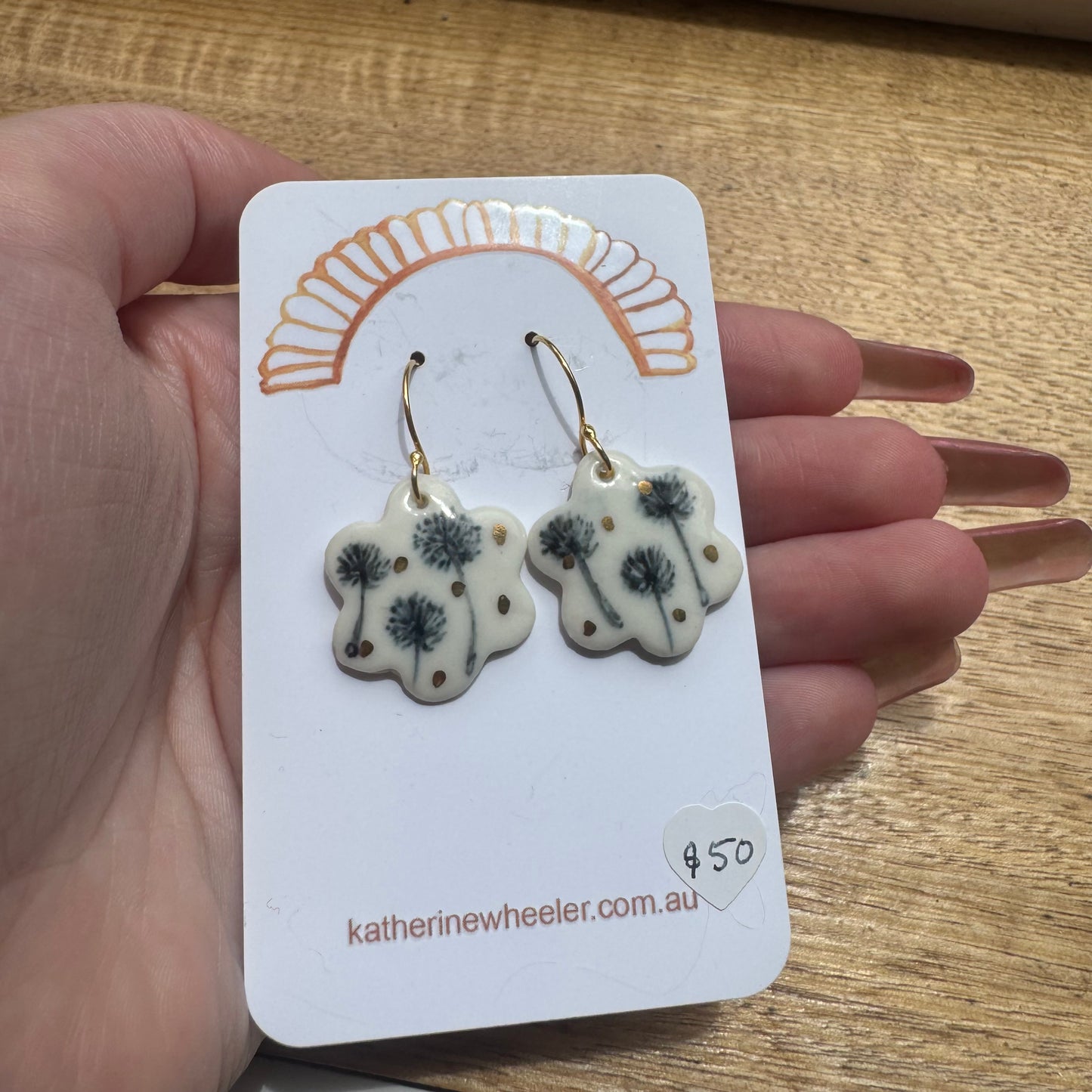 Hand Painted Porcelain Dandelion Flower Earrings