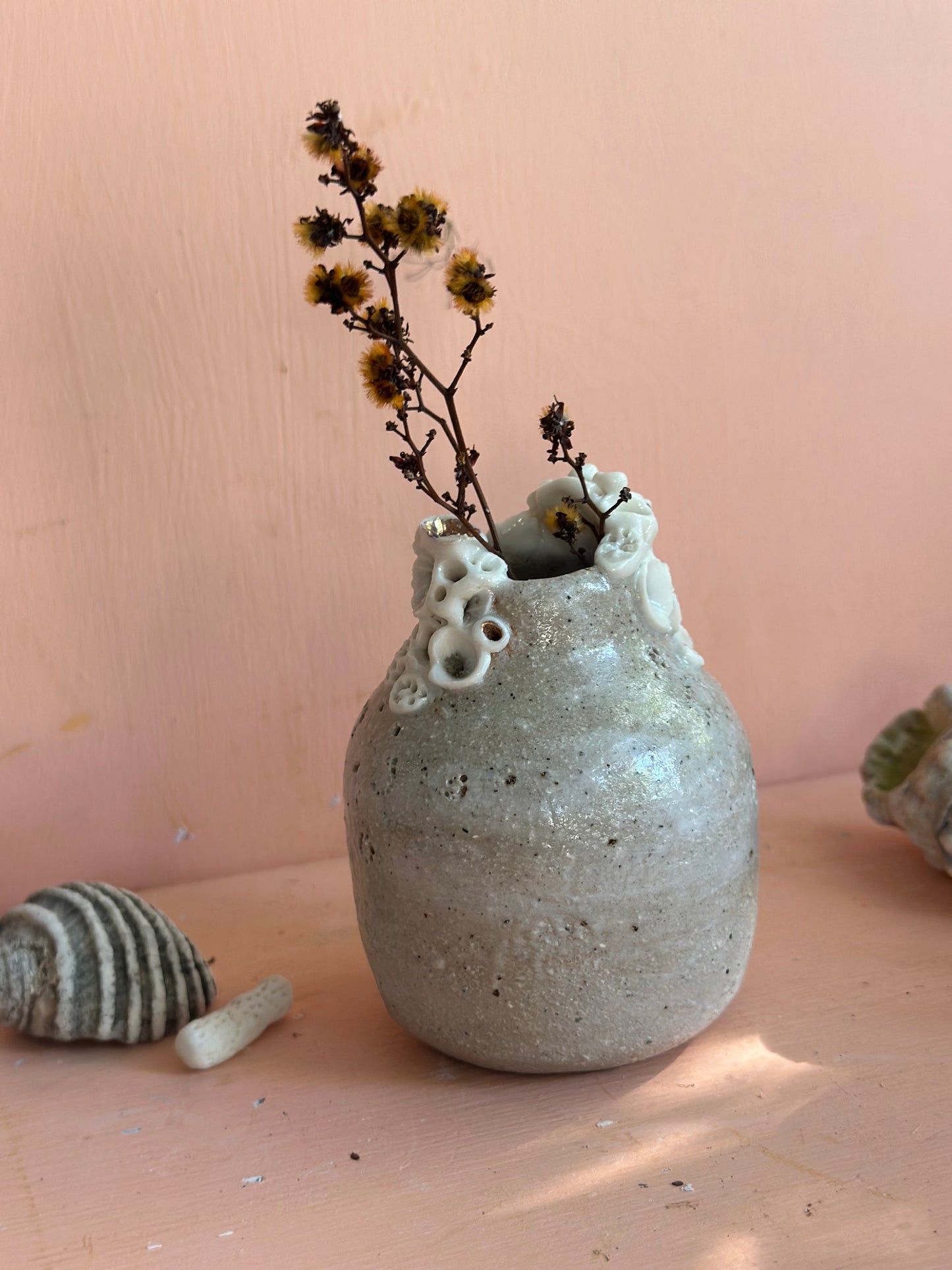 Hand Detailed Coral Porcelain Vase