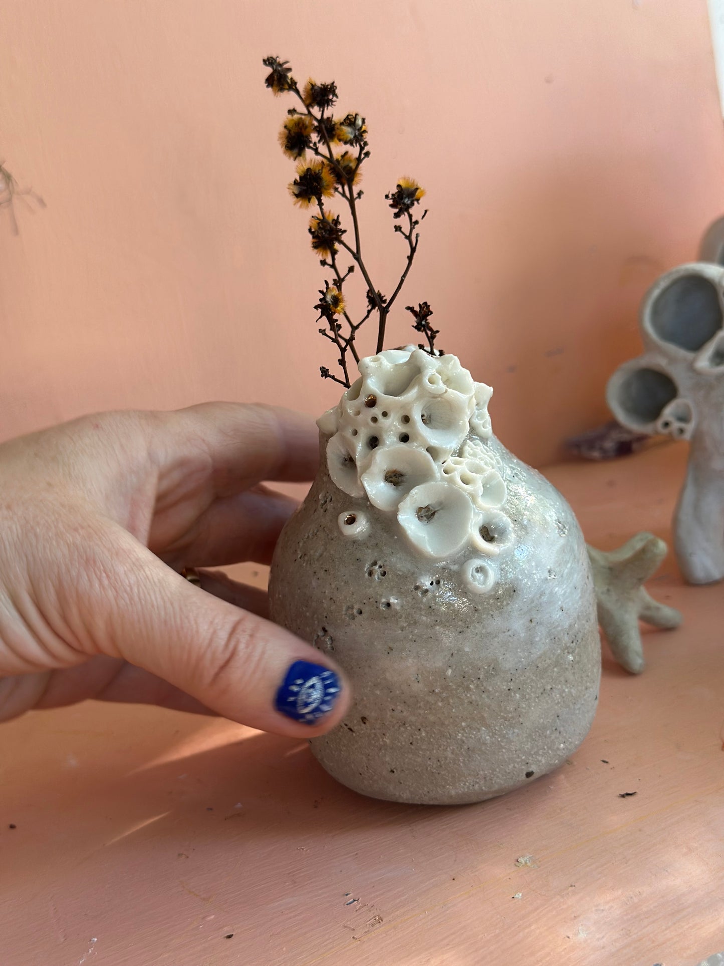 Hand Detailed Coral Porcelain Vase