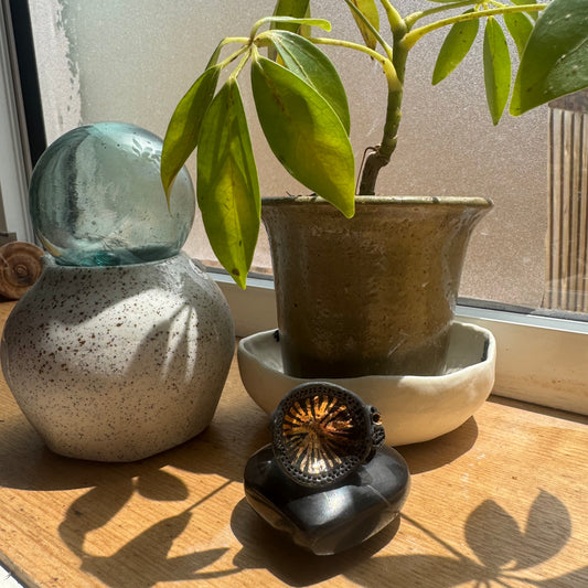 Hand Painted Porcelain Ring, Black and Gold