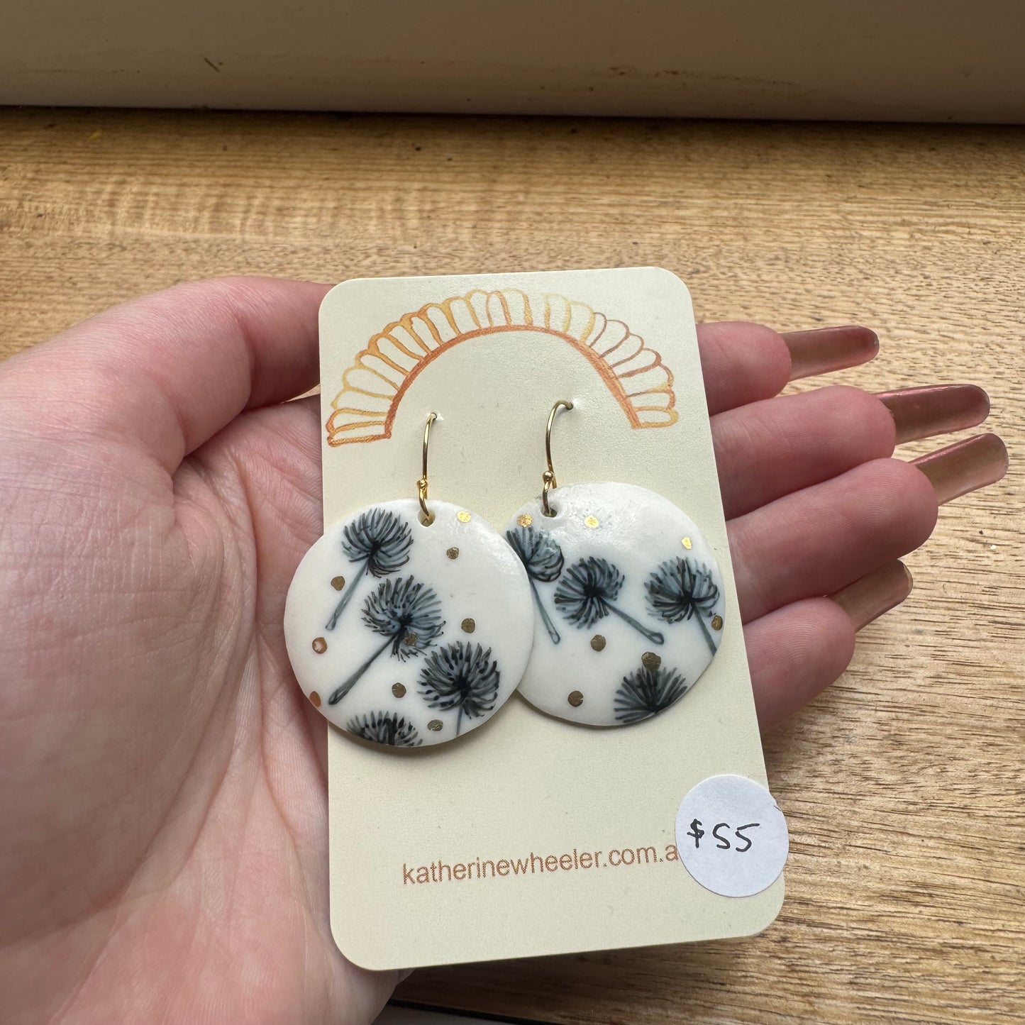 Hand Painted Porcelain Dandelion Earrings