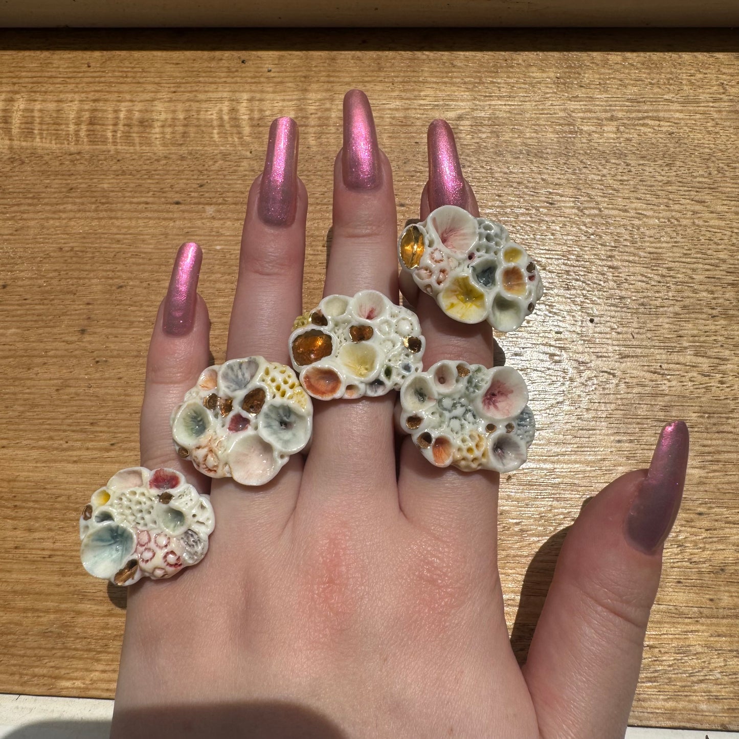 One Watercolour Porcelain ‘Rock Coral’ Ring (Choose a Size)