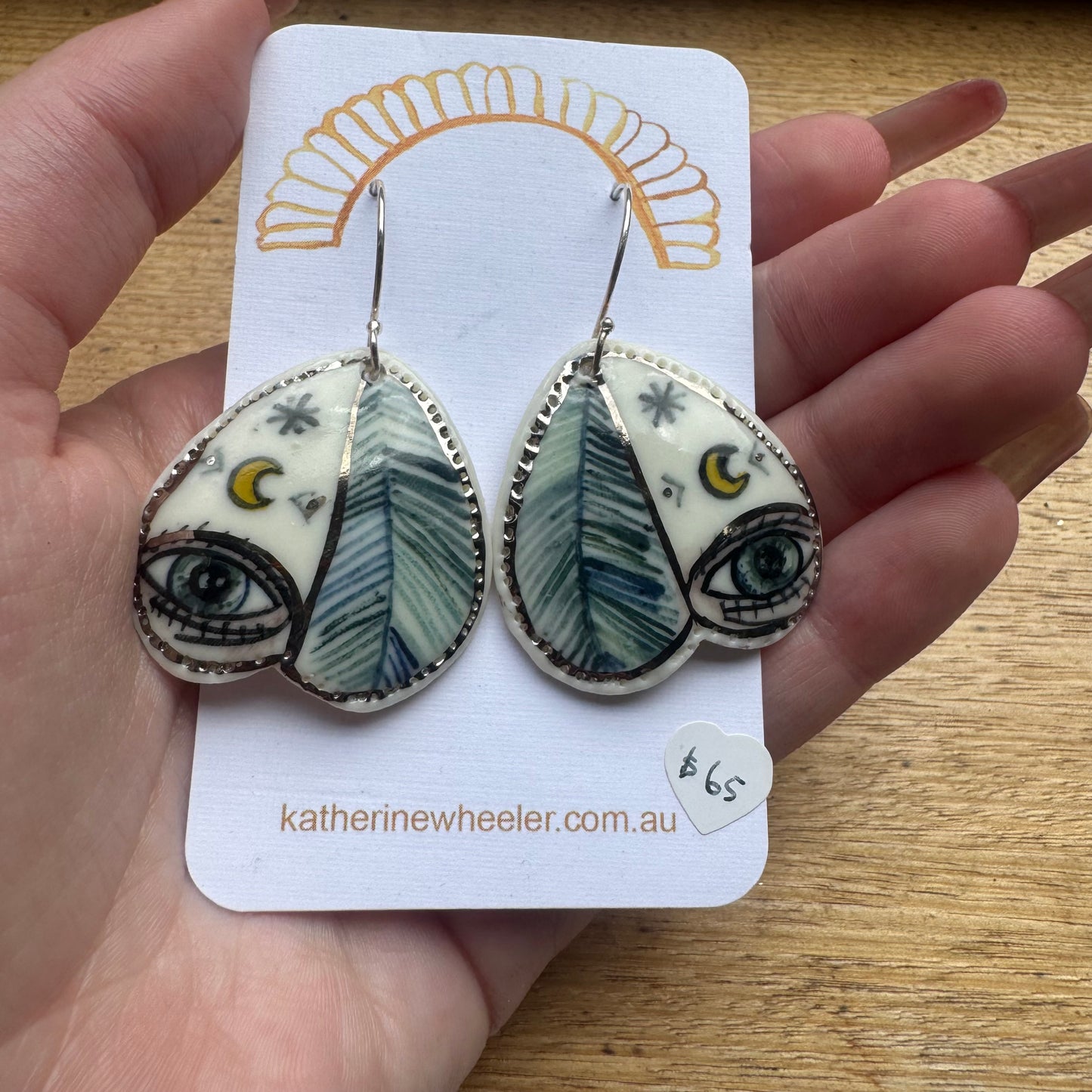 Hand Painted Porcelain Protective Eye Moon Earrings