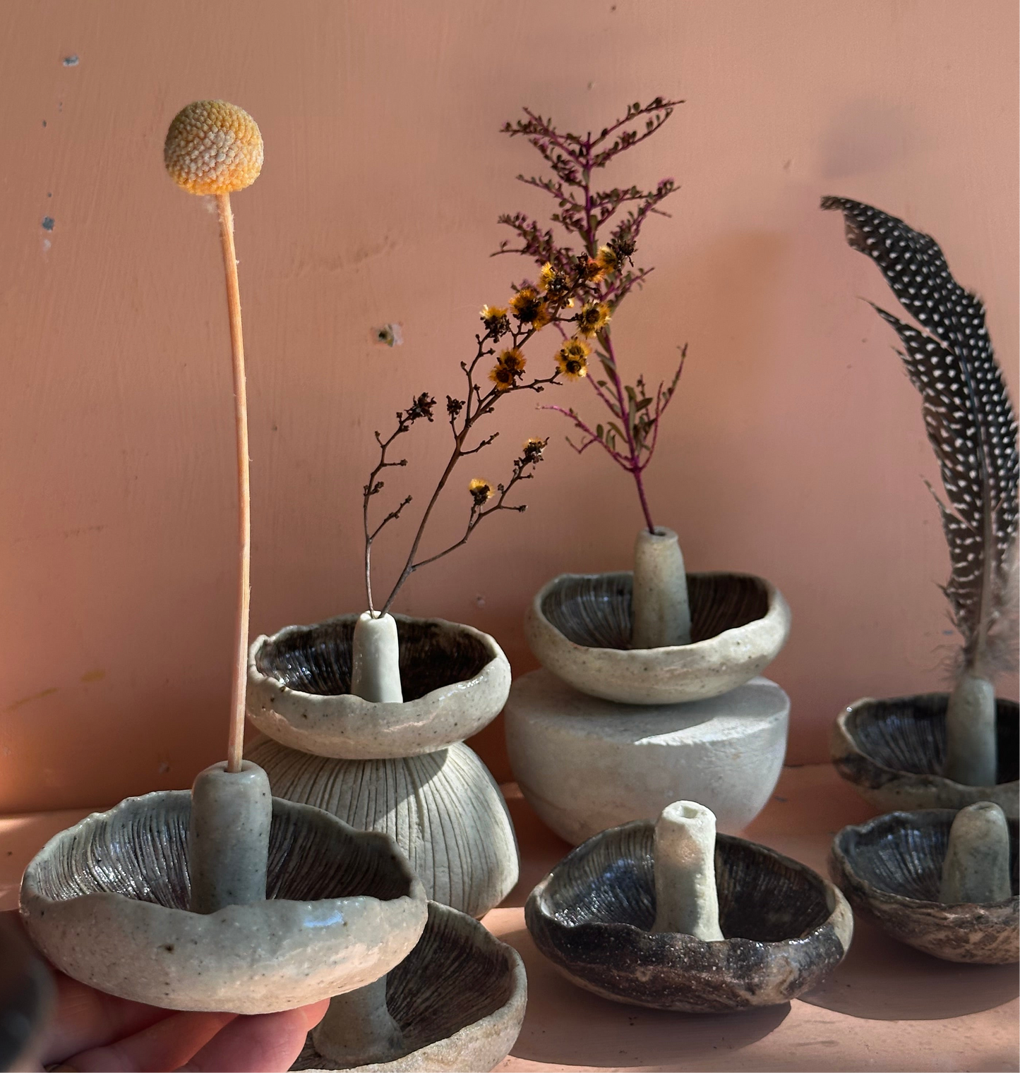 Mushroom incense / flower/ feather holders