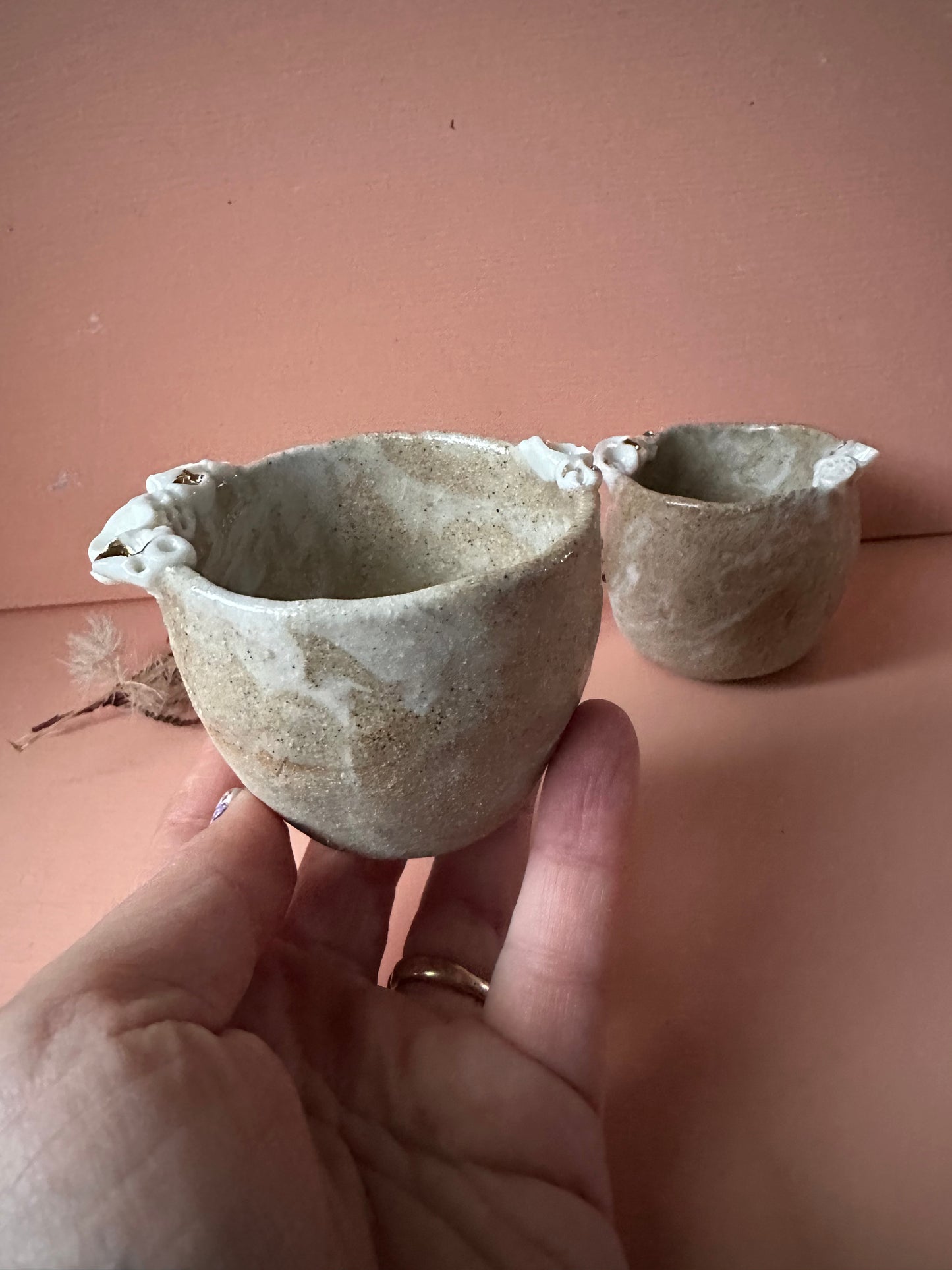 Small/ mid side ‘Coral’ mixed clay, hand texted one of a kind cup